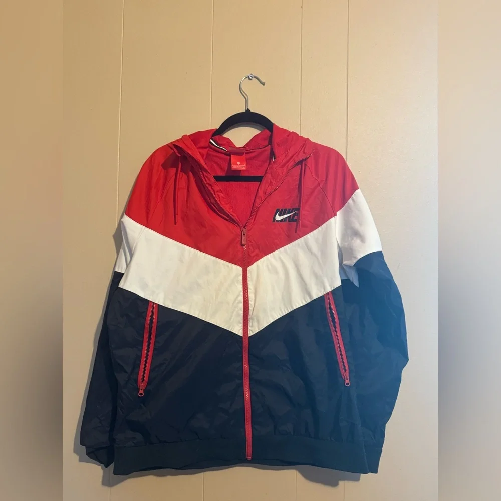 VTG NIKE Sportswear‎ Windrunner Jacket Men Large Red White Blue Hood AJ1396-657